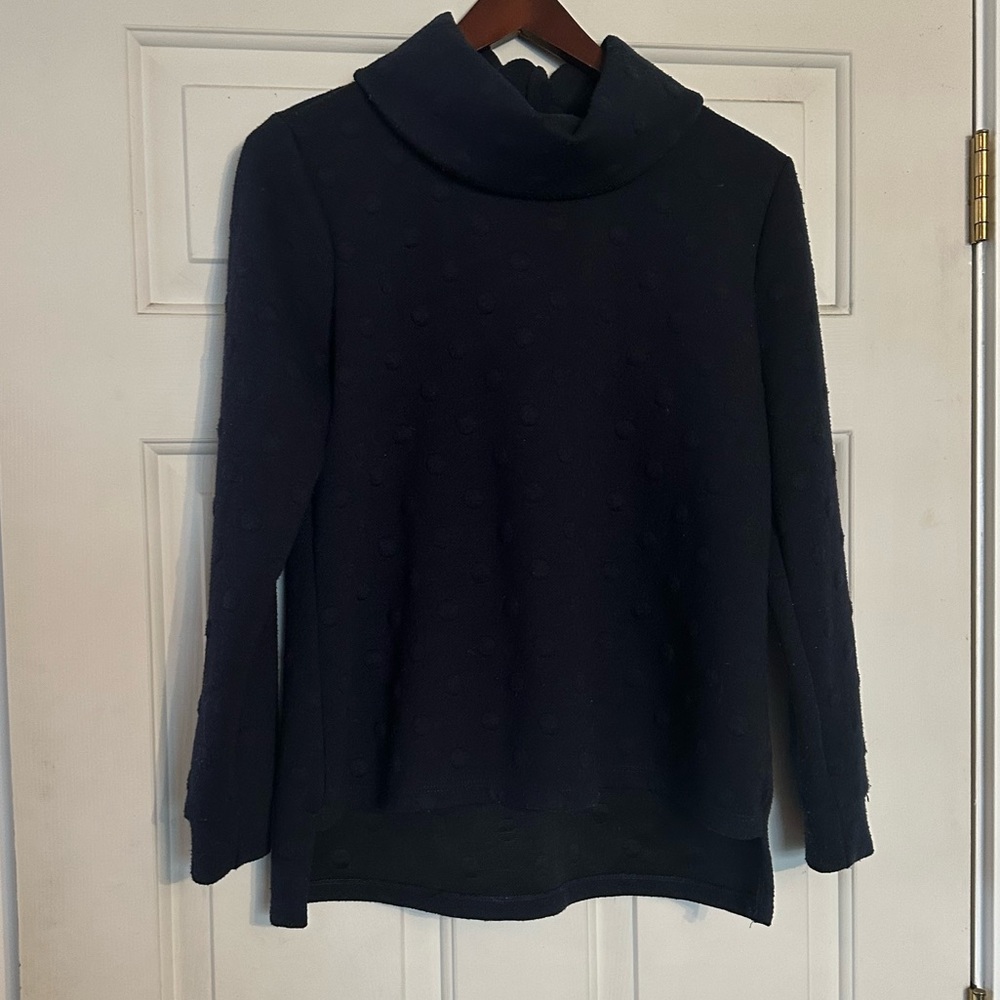 W5 Anthropologie Raised Polka Dot Cowl Neck Sweater Navy Size Small‎